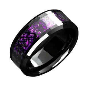 Tungsten Steel Carbide & Purple Carbon Inlay Dragon Design statement Ring